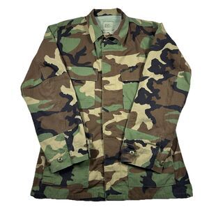 Vintage Military Jacket Mens Medium Regular Woodland Camo 90s Combat Coat BDU